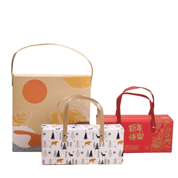 Bronzing-caja de embalaje de dulces de papel con mango portátil, regalos para invitados de fiesta de boda, paquete plegable de Chocolate, Cajas de Regalo de Navidad