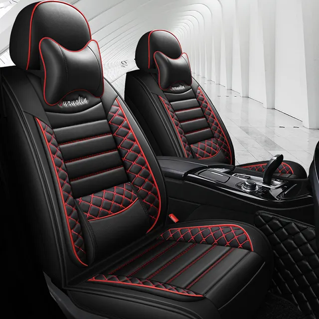 Conjunto completo de 5 asientos de cuero PU para coche, funda de asiento de coche, costura fina, cojín de asiento para coche, color negro