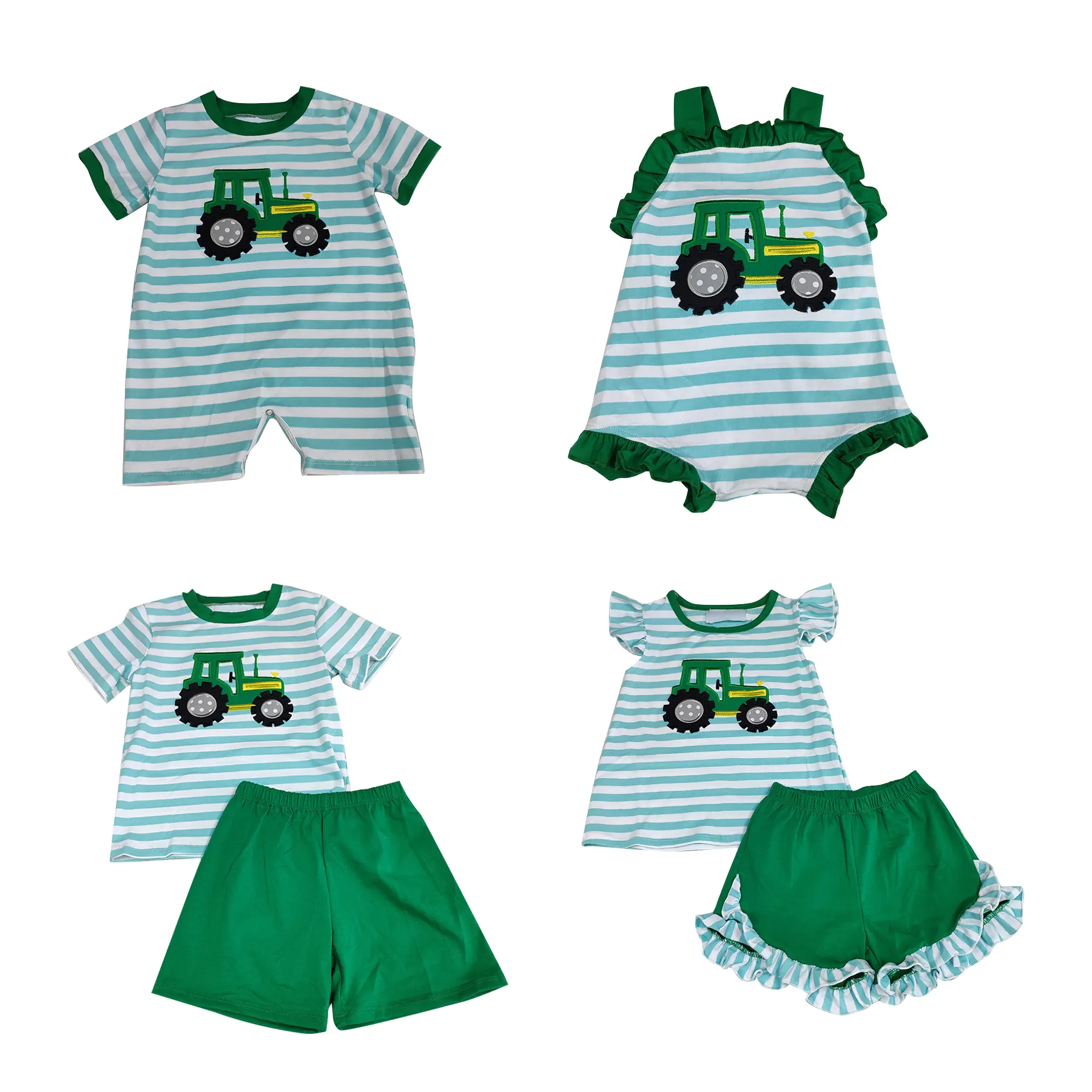 Nouvelle arrivée tracteur applique été bambin filles vêtements ensembles hauts + shorts deux pièces boutique enfants tenues