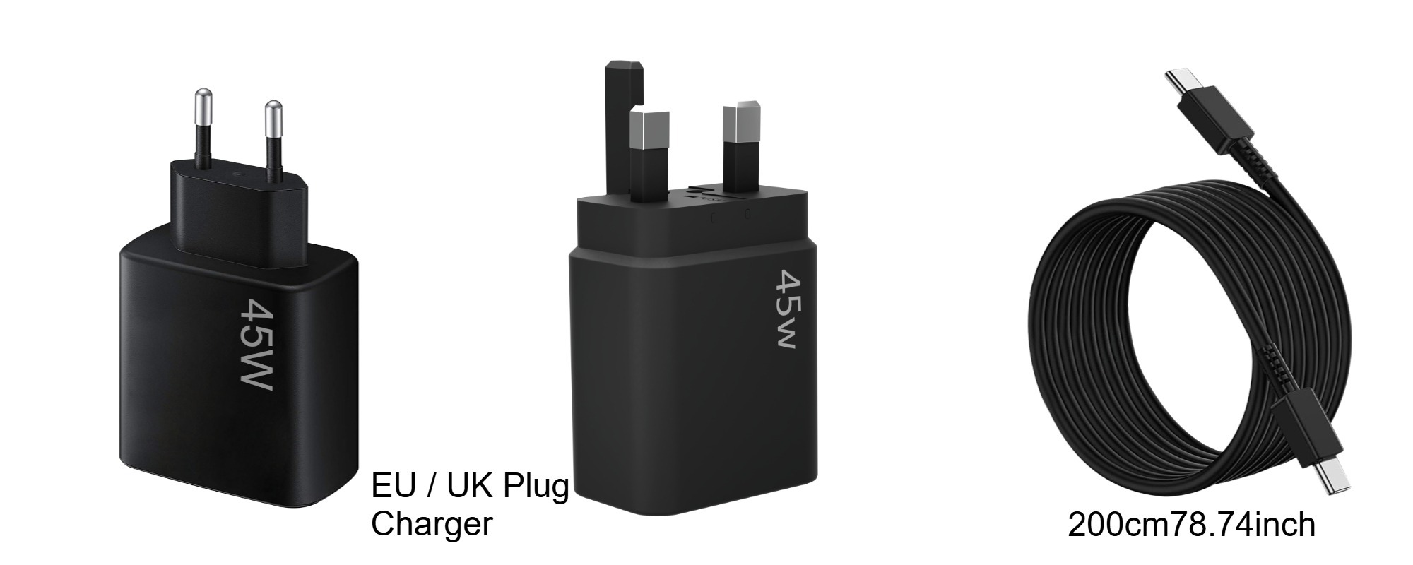 Cargador negro / cargador + cable de 2m