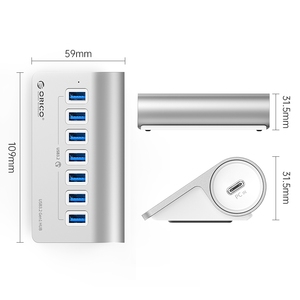 Taşınabilir alüminyum alaşım ORICO 7-Port USB 3.2 Gen1 süper hızlı USB hub 5Gbps sabit diskler yazıcı kullanımı için - Product Image 1