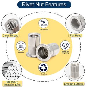 Assortment Kit Stainless Steel <strong>Rivet</strong> <strong>Nut</strong> Assortment Kit M3 <strong>M4</strong> M5 M6 M8 M10 Flat Head Rivnut Set Rivnut Threaded Insert <strong>Nut</strong>