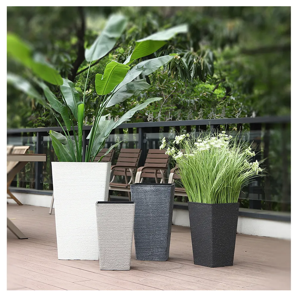 Outdoor Indoor Garden Decorative Large Plastic Stone Effect Flower Pots Floor Tall Planter Pots For Plants