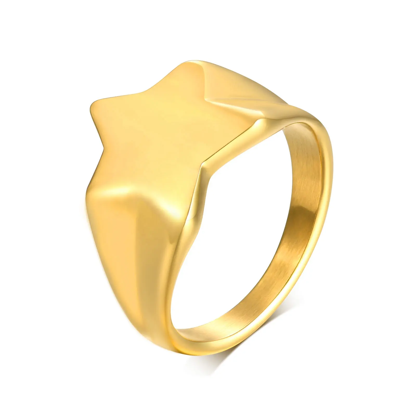 6-9 USA Size Wholesale Jewelry Women Plated 18K Gold 316L Stainless Steel Star Ring Lady