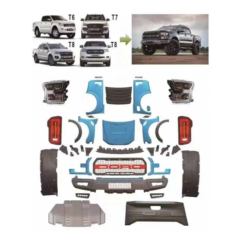 Gran oferta de parachoques de coche para Ford Ranger 2012-2021 T6 T7 T8 actualización Raptor F150 kit de carrocería faros LED luces traseras