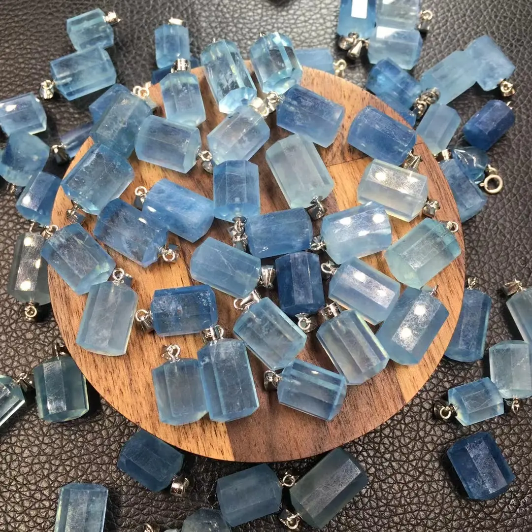 Tự Nhiên Đẹp Aquamarine Vòng Cổ Pha Lê Điểm Chữa Bệnh Đá Quý 925 Bạc Aquamarine Mặt Dây Chuyền