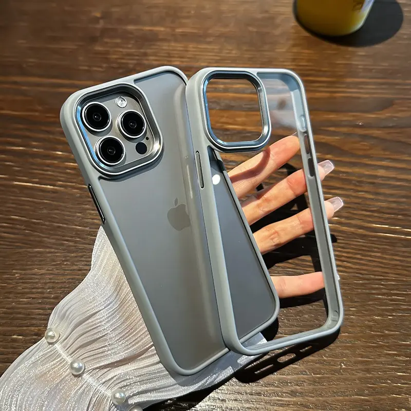 Funda de teléfono iPhone 15, Color primario de Metal titanio para iPhone 14, funda transparente anticaída 13 ProMax, funda trasera de ojo de águila para teléfono