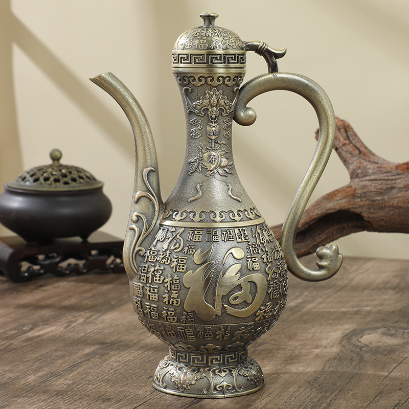 Bronze-colored hundred blessings single teapot