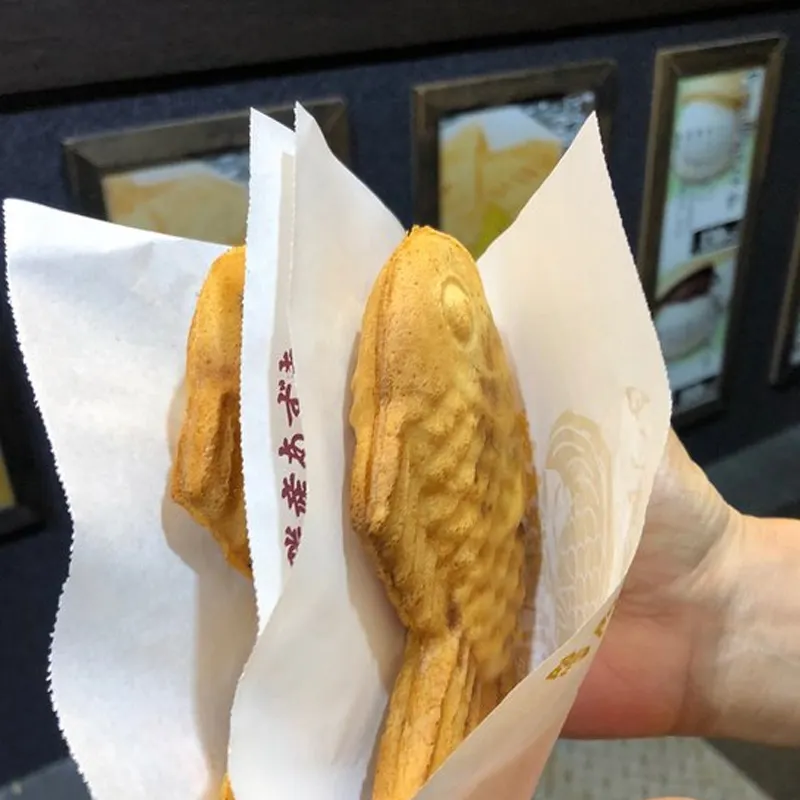 Bolsa de papel Taiyaki con logotipo personalizado, embalaje para gofres en forma de pescado japonés