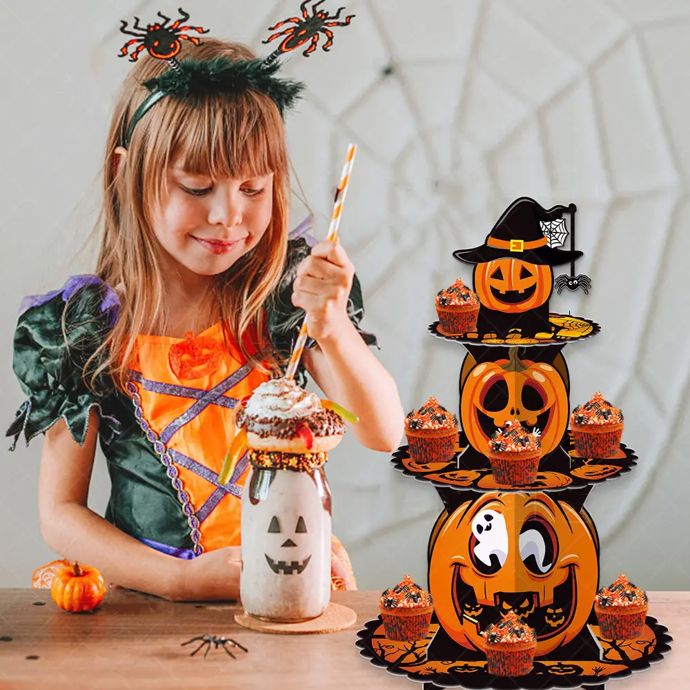 Bánh Nhà cung cấp 3 Tier Halloween bánh đứng bí ngô giữ bánh giấy cho cupcake toppers tông trang trí công cụ