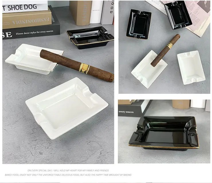 Europäischer Stil Goldrand Kleine Größe Kreative Benutzer definierte Logo Rechteck Keramik Rauchen Zigarre Aschenbecher