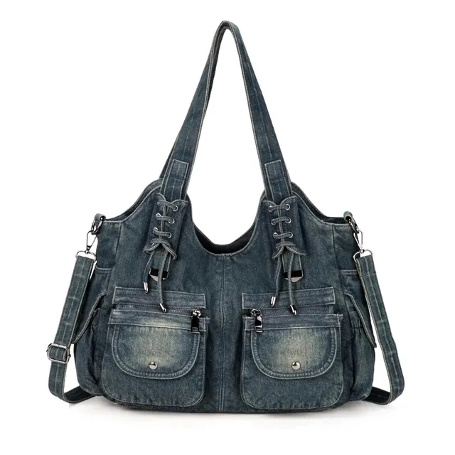 Women's Denim Bag Y2K Vintage Blue Jean Purse and Handbags Crossbody Shoulder Wallet Large Capacity