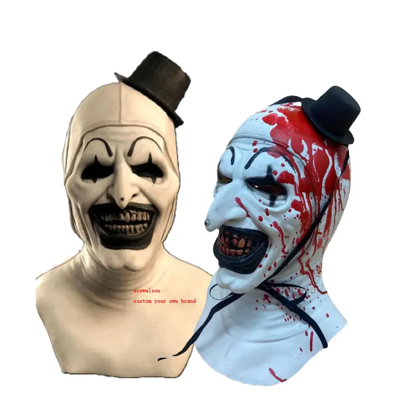 Bloody terrifier mask Cosplay Creepy Horror Demon Evil Joker Hat Latex Helmet Halloween Party Costume Props