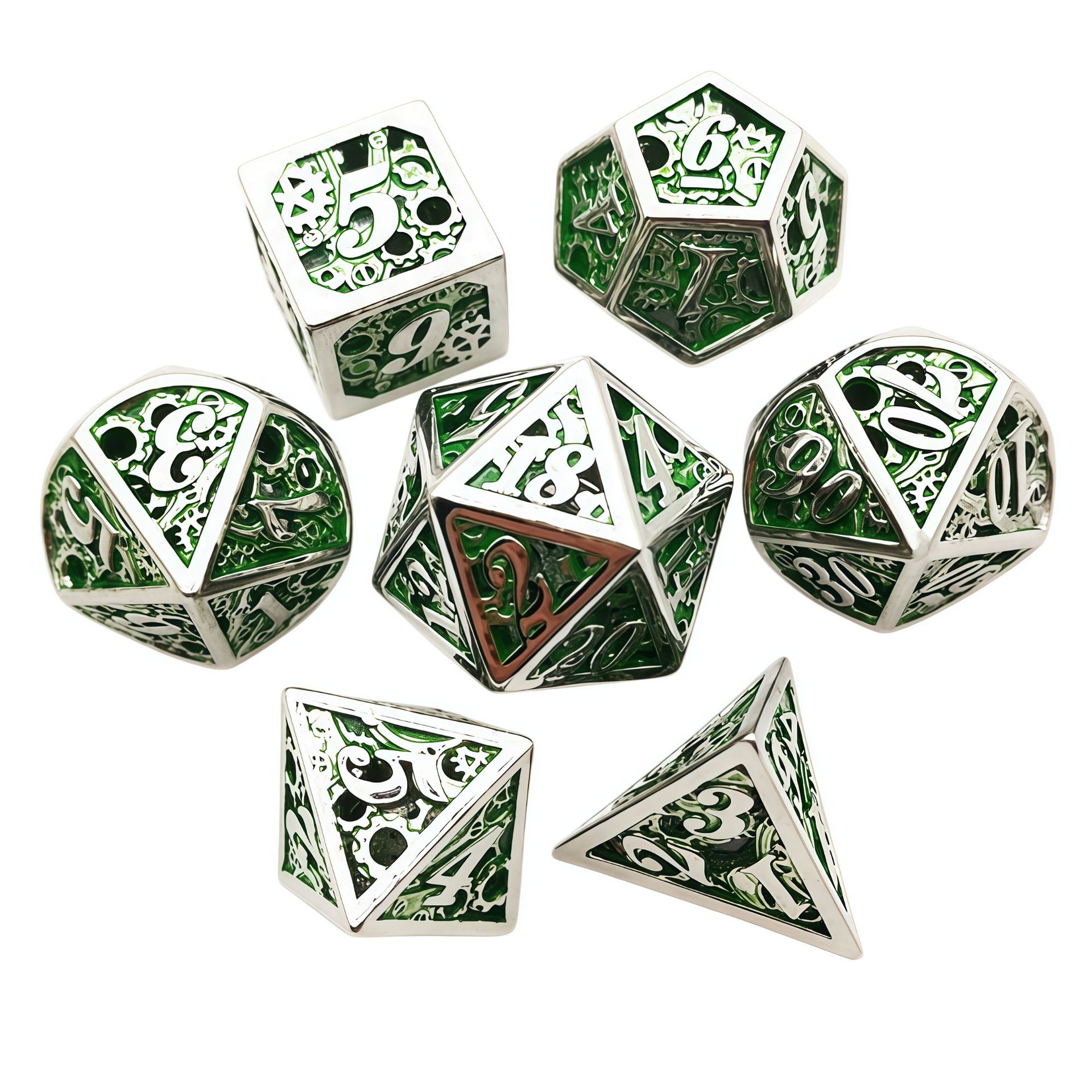 Argent nacré Steampunk avec émail bulle vert