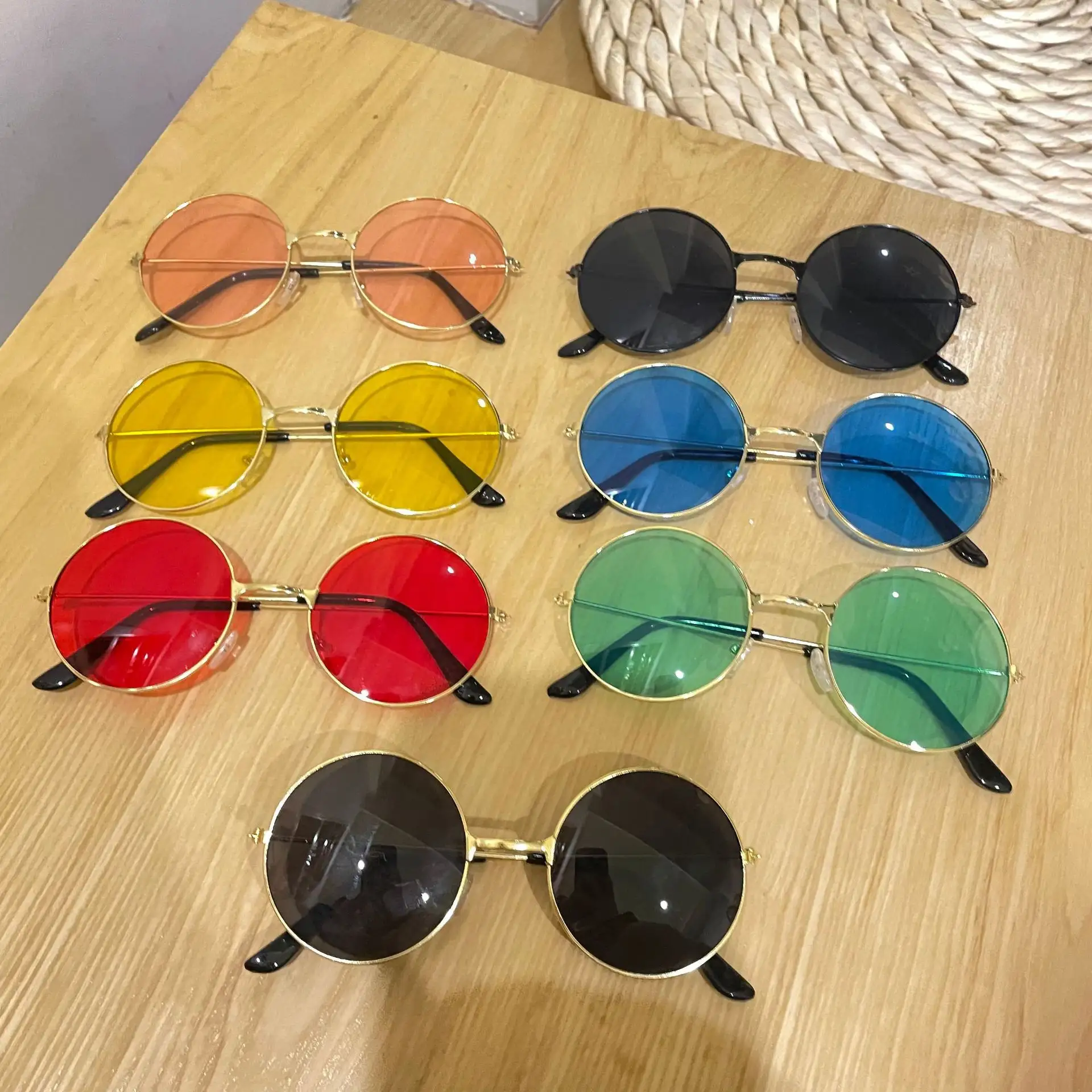 Lunettes de soleil rondes mode rétro tendance colorée lunettes de soleil en vrac couleur prince miroir lunettes de soleil en gros