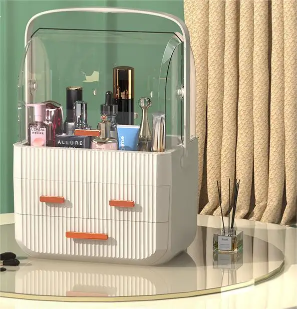 Mode anti-poussière en plastique maquillage bijoux organisateur soins de la peau étagère bureau cosmétique maquillage organisateur boîte de rangement