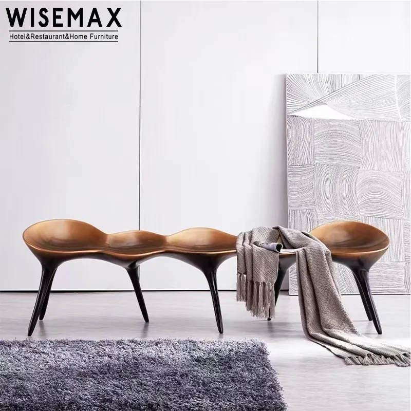 MUEBLES WISEMAX, muebles de sala de estar, taburete otomano de fibra de vidrio con forma de oruga de Color latón Retro, taburete otomano decorativo
