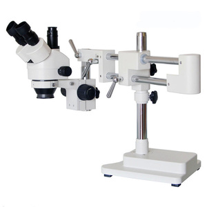 Microscopio Industrial con Zoom continuo, Base Trinocular estereoscópica de doble brazo, 3.5x-90x - Product Image 1