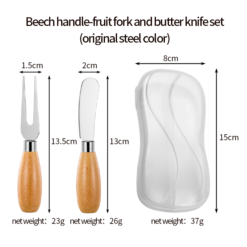 มือจับบีช-ส้อมผลไม้และเนย knifeset