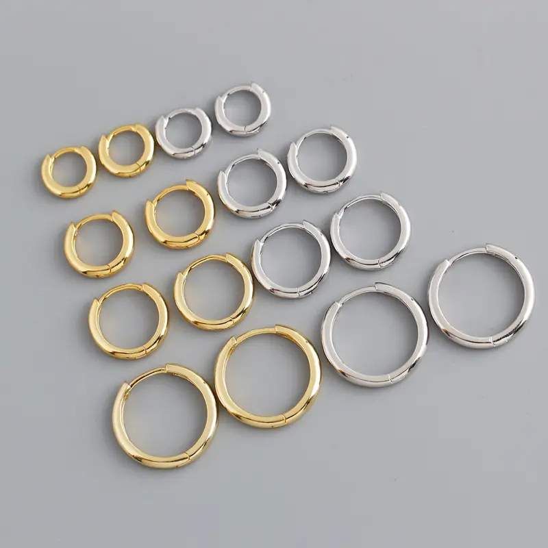 S925 sterling silver Fashion personality gold smooth circle hoop ear