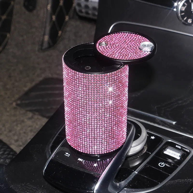 हीरा धुआं कप धारक भंडारण कप ऐश ट्रे के लिए कार Bling गुलाबी कार सामान आंतरिक क्रिस्टल ऐशट्रे