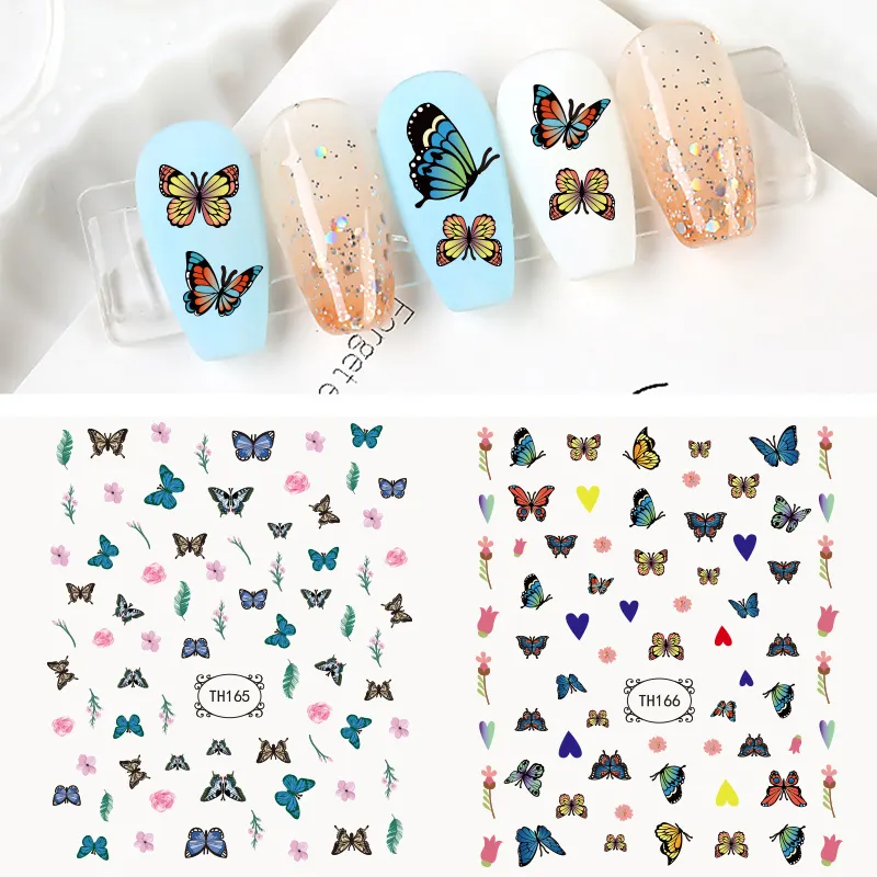 Beautysticker Sticker Decalques Adesivos de Unhas para Nail Art Butter Fly Holográfica A Laser Borboleta Prego Decalque