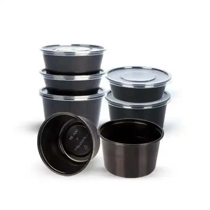 Black Round Microwaveable Leak Proof Take Out Meal Prep Containers Hot Soup Sauce Cuo Soup Bowl With Lid 270 ml Food Container