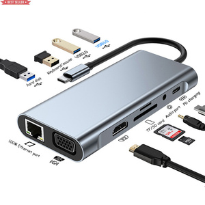 Jumon USB C HUB 11 in 1、4K VGA PD USBイーサネットSDTFカードリーダー3.5mmAUXドッキングタイプCラップトップデバイスと互換性があります - Product Image 1