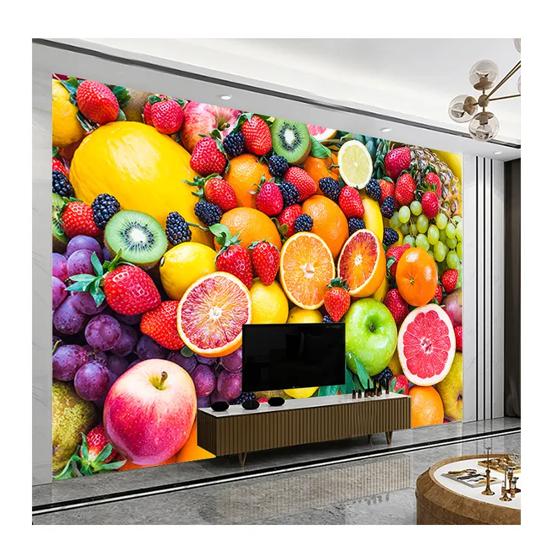 KOMNNI 3d Wallpaper Strawberry oranye buah anggur kreatif merekat sendiri Mural dapur kamar tidur dekorasi rumah Mural dinding Fresco