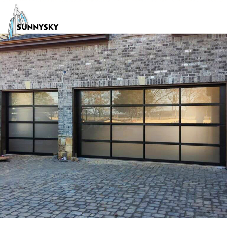 Modern industrial garage doors with pedestrian door