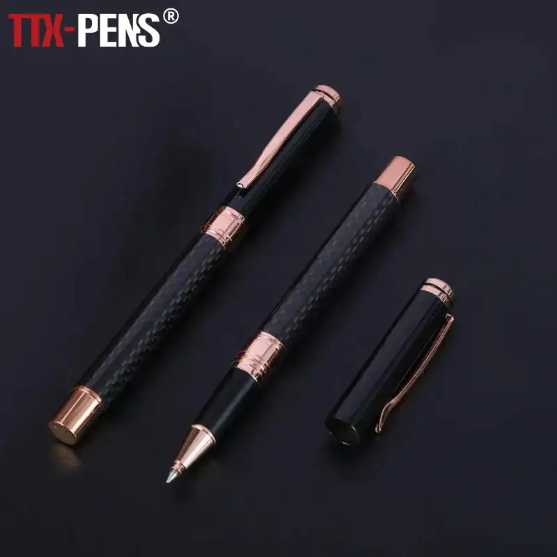 TTX stylo à bille en Fiber de carbone, métal, luxe, Business, Logo personnalisé, cadeau, avec boîte en bois