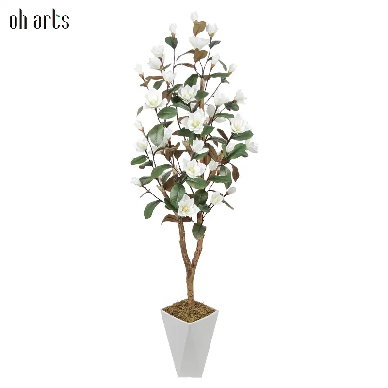 Novo design Oh Artes 210 centímetros 7ft árvore de floração branca artificial estilo chinês decoração em vaso magnólia artificial