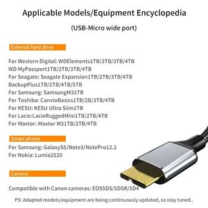 โลหะ 5Gbps USB3.0 USB 3.0 ประเภท A ชาย Micro B USB 3.0 สายข้อมูล 0.5M 1M 1.5M 2M 3M สําหรับฮาร์ดไดรฟ์ภายนอก HDD - Product Image 5