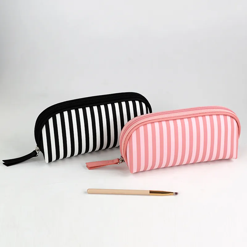 Oem Ciffnoo No.12123 Custom Stripe Print Kleine Make-Up Opslag Nylon Dames Mini Make-Up Tas Met Logo