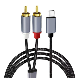 黑色银色1合2公C型2 RCA双音频立体声电缆Aux线Y分离器转换器，用于监视器组合扬声器 - Product Image 2