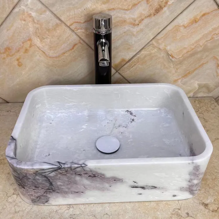 High Polished Turkey Milias lilac marble wash basin stone sink For Sales