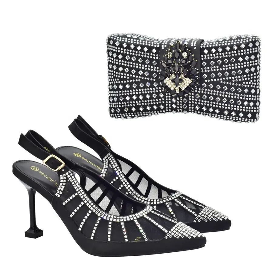 الأحذية الأفريقية و مجموعة الحقائب لسيدة أسود اللون سوبر عالية مطابقة الايطالية الأحذية والحقائب للنساء