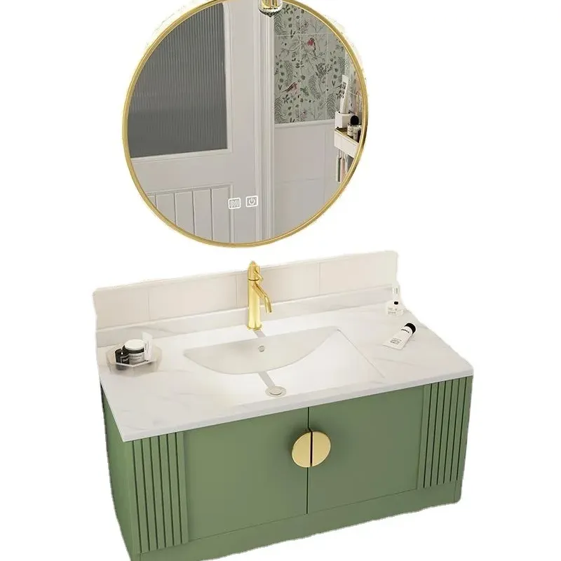 Netsuke-lavabo verde para baño, mueble de encimera con combinación de armario de baño francés, lavabo inteligente de roble