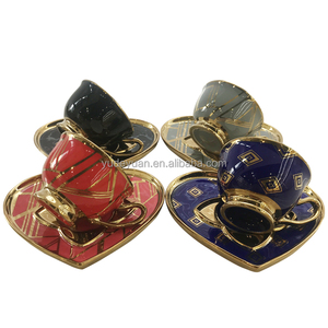 New Bone China Porcelain Turkish Printed Design <strong>Love</strong> Shape Gold Plated Tea <strong>Cup</strong> Set Unique Shape Coffee <strong>Cup</strong> and Saucer Set - Product Image 1