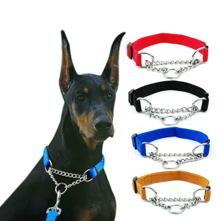 Sıcak satış martingale köpek tasmaları ayarlanabilir düz renkli P-choke zinciri pet köpek eğitim yaka toptan