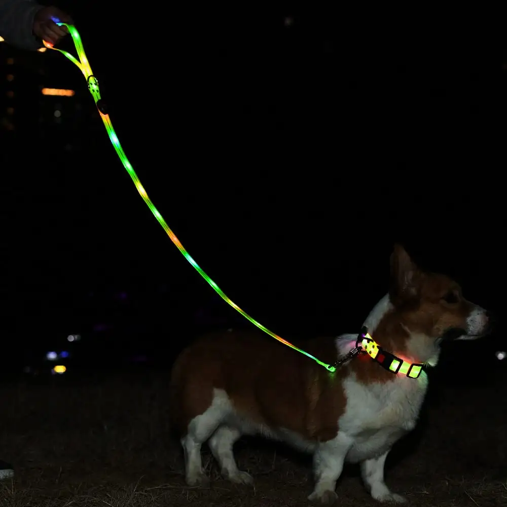 UMIONE BSCI Fábrica LED Light Up Dog Leash PVC/PU Recubierto de nylon Perros Correa DE SEGURIDAD Intermitente Correa para mascotas para caminar de noche Correr