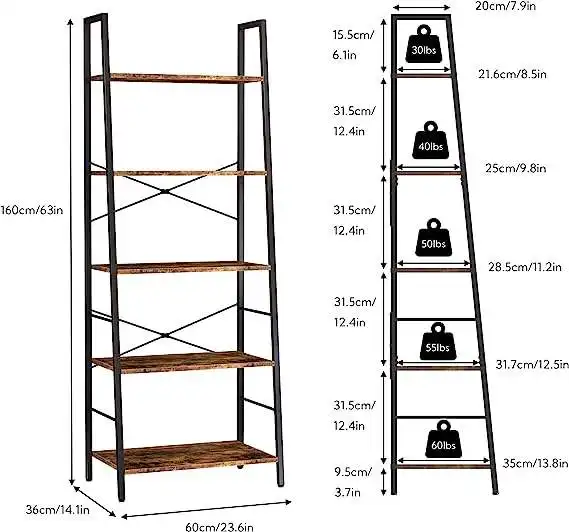 Estante moderna de móveis de design, prateleira inclinada para livros, escada, 5 camadas, prateleira para sala de estar, estante de venda imperdível