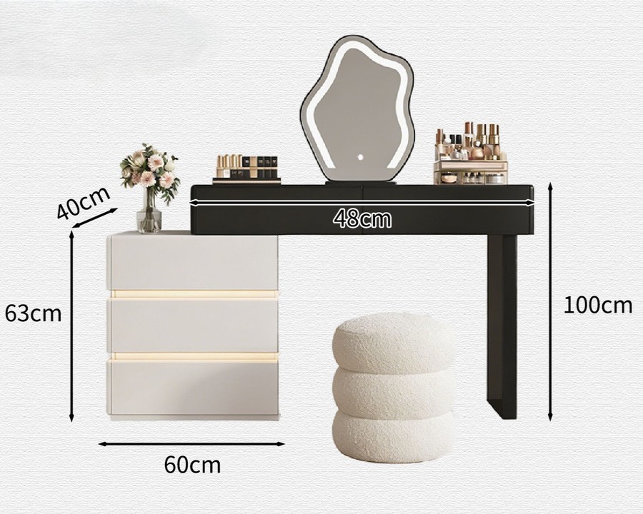 Meuble principal + Meuble latéral + Miroir + Tabouret
