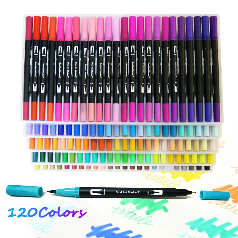 Aquarel Art Marker Dual Tip Penseel Schilderen Pennen 24/36/100 Kleuren Dubbele Tip Tekengereedschappen Voor Kinderen Volwassenen Tekenen