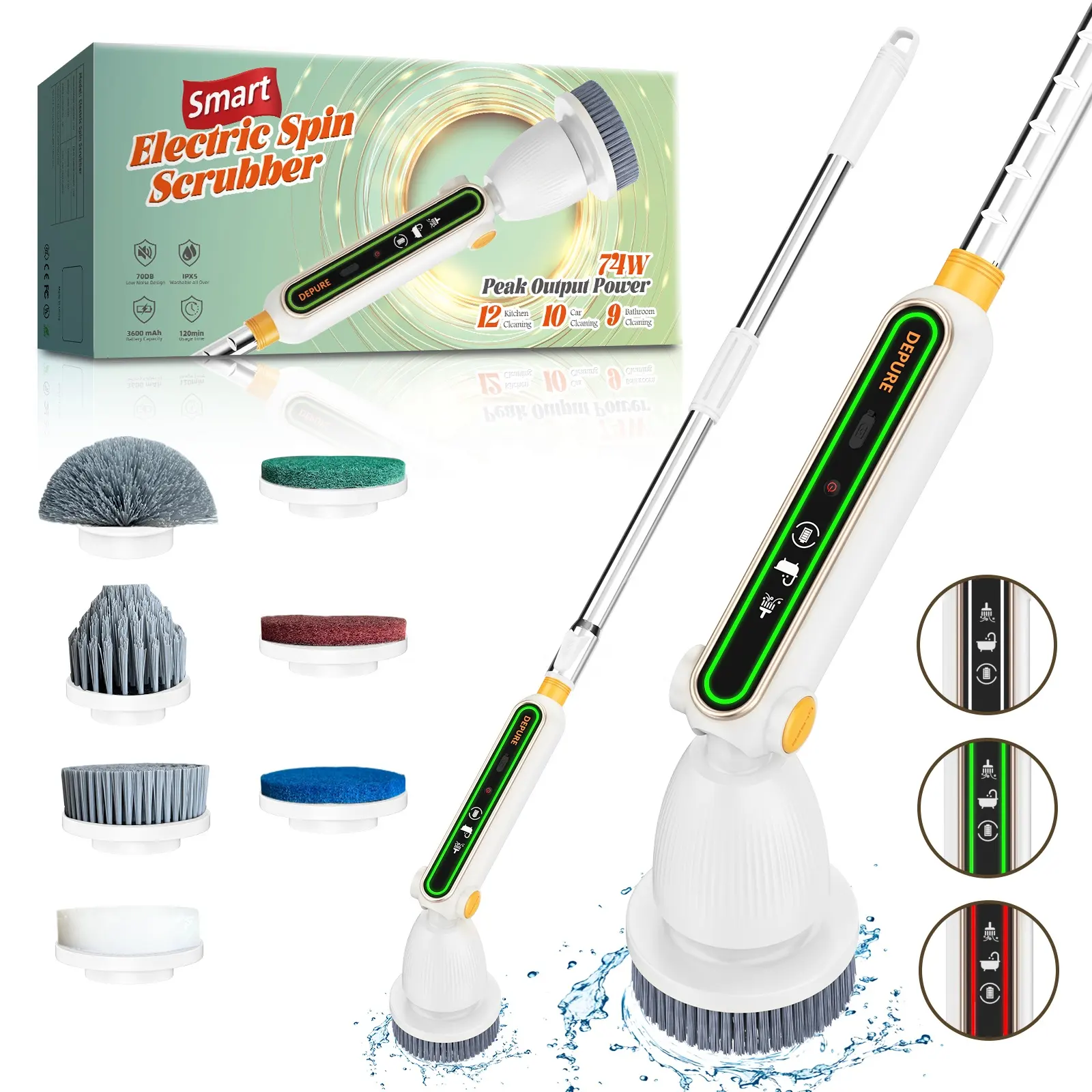 Electric Spin Scrubber  Custom 12 IN 1 Adjustable Angle 400RPM Electric Cleaning Brush With Long Handle for Bathroom Floor Tub