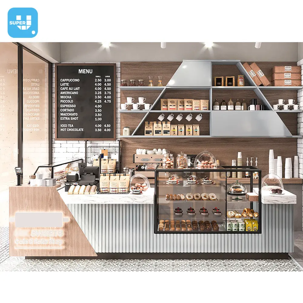 Hot Custom Cafe Winkel Meubels Ontwerp Trendy Houten Bakken Donut Shop Fitting Moderne Koffie Shop Bar Teller Voor Sweets