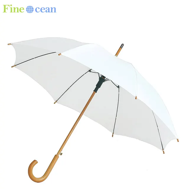 FINE OCEAN Fornecedor Atacado J Madeira Handle Straight Sticks Guarda-chuva De Madeira Para A Chuva Personalizado Guarda Chuva Com Logotipo