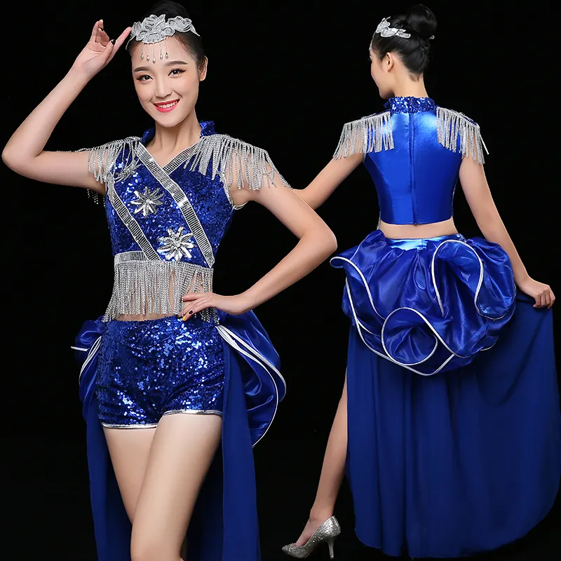 Blue Adult Modern Dance Costumes Ds Nightclub Fashion Sexy Sequins Singer Performance Costume