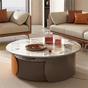 YuanChang, mesa de centro blanca gris, mesa de centro de combinación multifuncional circular de mármol para sala de estar, estilo moderno - Product Image 3