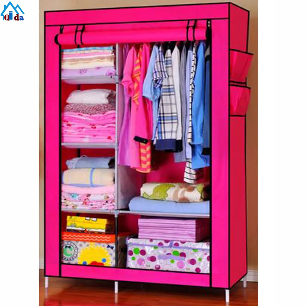 Non-woven Cover Steel Pipe Storage Wardrobe with Coffee Fabric Cover